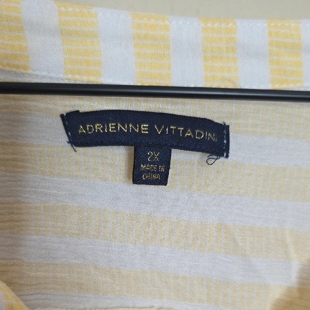 Adrienne Vittadini Blouse Yellow White Stripe Women 2X Boho Henley Peasant Lagen - Picture 4 of 7